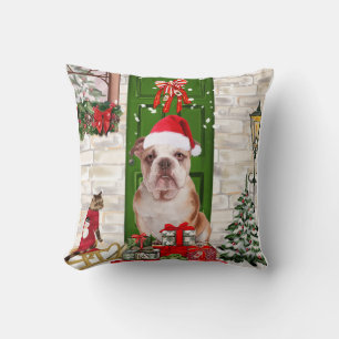 English Bulldog Christmas Throw Pillow