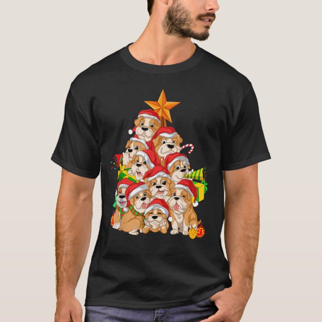 English Bulldog Christmas Tree Dog Xmas Gift T-Shi T-Shirt (Front)