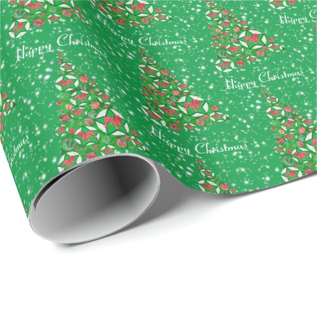 English Bulldog Christmas Tree Holiday Green Wrapping Paper (Roll Corner)