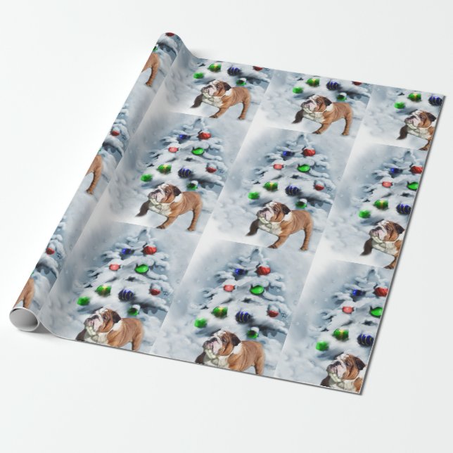 English Bulldog Christmas Wrapping Paper (Unrolled)