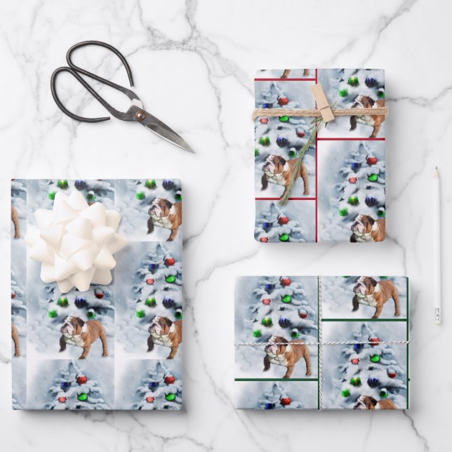 English Bulldog Christmas Wrapping Paper Sheet (Front)