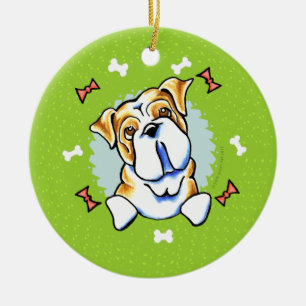 English Bulldog Christmas Wreath Ceramic Ornament