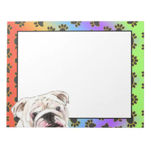 English Bulldog colourful dog paw pattern Notepad
