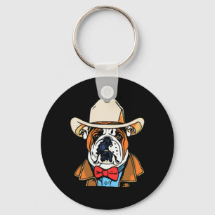 English Bulldog Cowboy Fun Western Dog Bowtie Cute Keychain