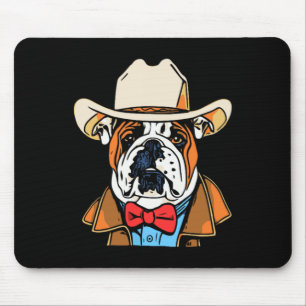English Bulldog Cowboy Fun Western Dog Bowtie Cute Mouse Pad