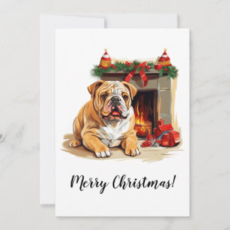 English Bulldog Cozy Fireplace Christmas Card