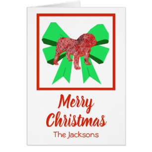English Bulldog Cute Christmas Dog & Bow Card