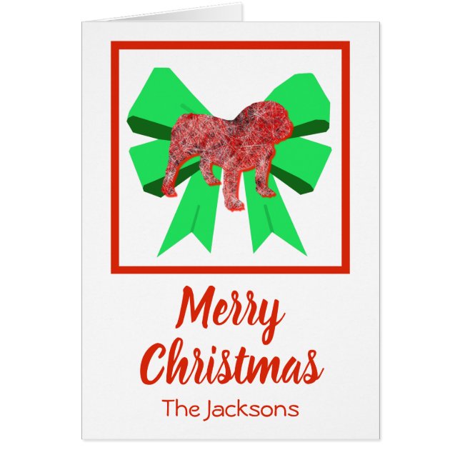 English Bulldog Cute Christmas Dog & Bow Card (Front)