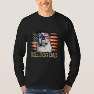 English Bulldog Dad American Flag 4th Of July Dog  T-Shirt