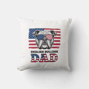 English Bulldog Dad Patriotic Vintage Shirt Design Throw Pillow