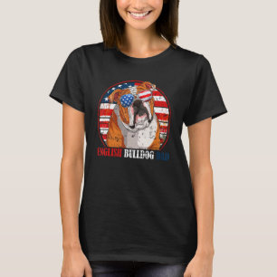 English Bulldog Dad Retro American Flag Patriotic  T-Shirt