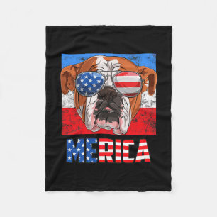 English Bulldog Dog 4th Of July American Flag Meri Fleece Blanket