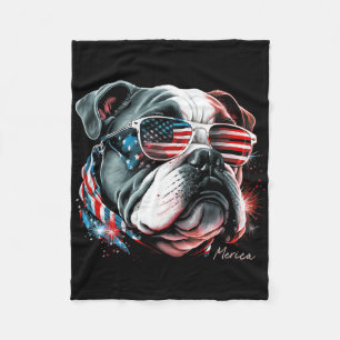 English Bulldog Dog 4th Of July American Flag Usa Fleece Blanket