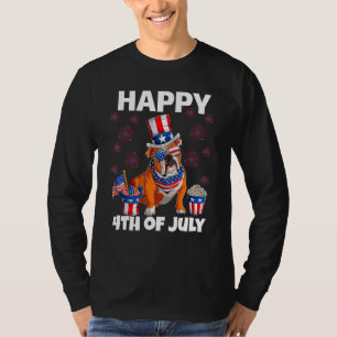 English Bulldog Dog American Flag Happy 4th Of Jul T-Shirt