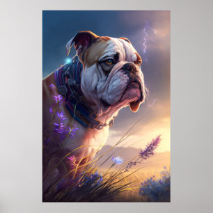English Bulldog Dog Animal Portrait Painting Pet Poster