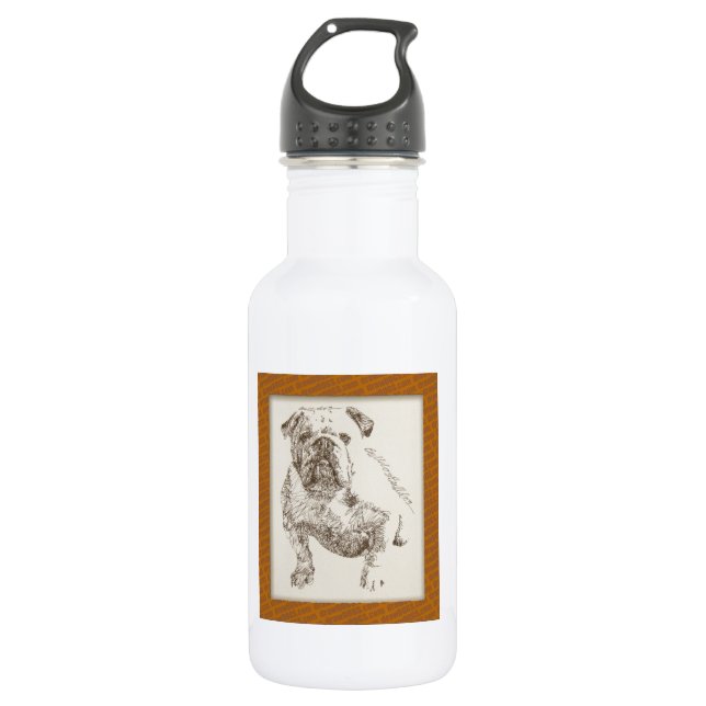English Bulldog dog art drawn from words 532 Ml Water Bottle (Front)