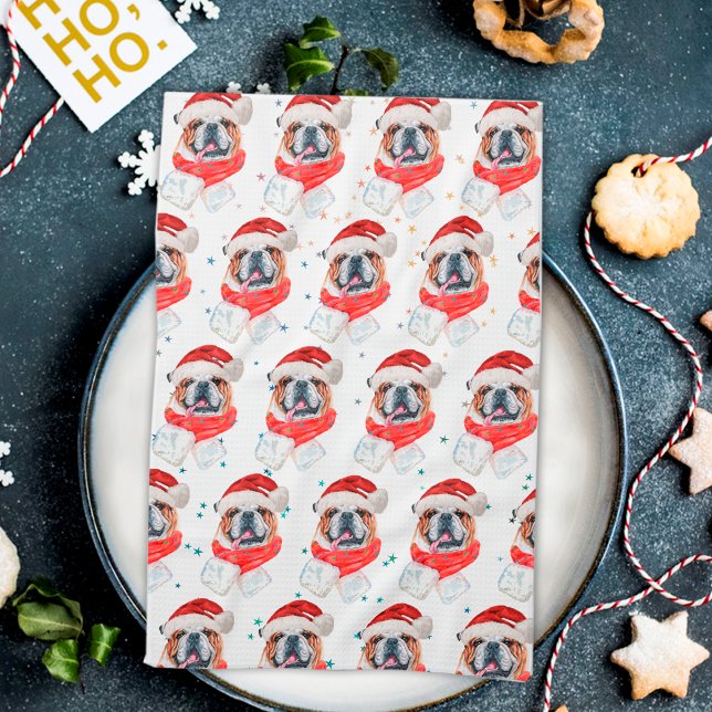 English Bulldog Dog Breed Christmas Kitchen Towel (Creator Uploaded)