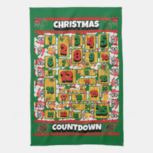 English Bulldog Dog Countdown Christmas Advent Kitchen Towel