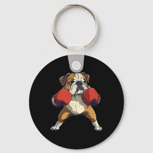 English Bulldog Dog Dressed As A Boxer Funny Boxin Keychain