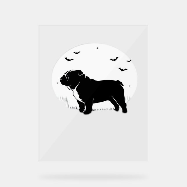 English Bulldog Dog – Halloween Moon Silhouette Ov Acrylic Sign (Front)