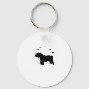 English Bulldog Dog � Halloween Moon Silhouette Ov Keychain