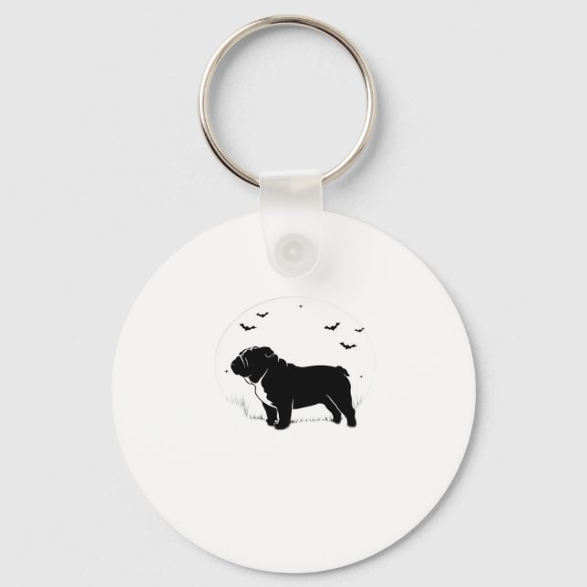 English Bulldog Dog � Halloween Moon Silhouette Ov Keychain (Front)