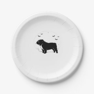 English Bulldog Dog � Halloween Moon Silhouette Ov Paper Plate