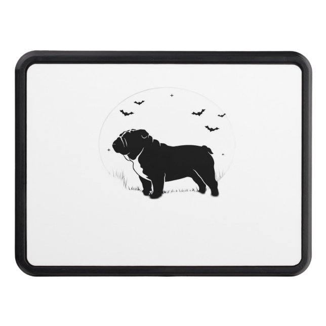 English Bulldog Dog – Halloween Moon Silhouette Ov Trailer Hitch Cover (Front)