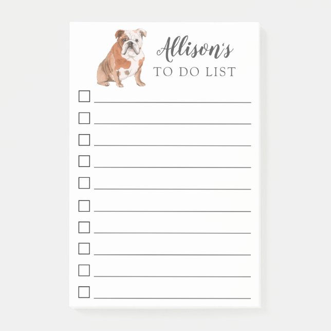 English Bulldog Dog Personalized To Do List Post-it Notes (Front)