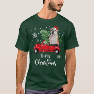 English Bulldog Dog Riding Red Truck Christmas Dec T-Shirt