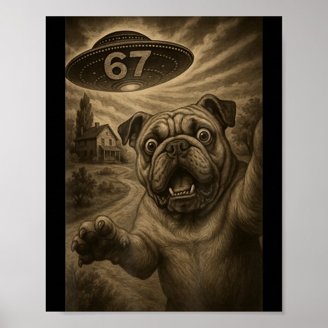 English Bulldog Dog Selfie 67 Meme Six Seven Funny Poster (Front)