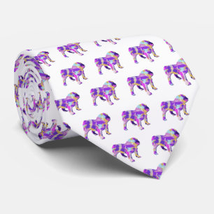 English Bulldog Dog Silhouette Purple White Neck Tie
