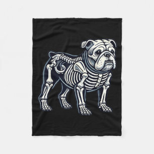 English Bulldog Dog Skeleton Halloween Fleece Blanket