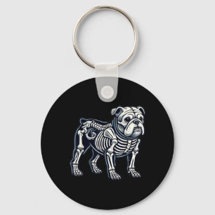 English Bulldog Dog Skeleton Halloween Keychain