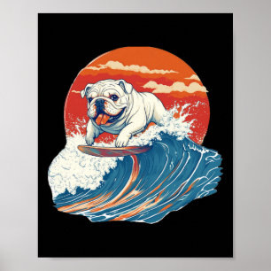 English Bulldog Dog Surfing Surfer Poster