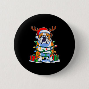 English Bulldog Dog Tree Christmas Lights Funny Xm 2 Inch Round Button