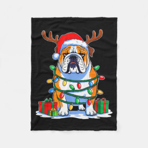English Bulldog Dog Tree Christmas Lights Funny Xm Fleece Blanket