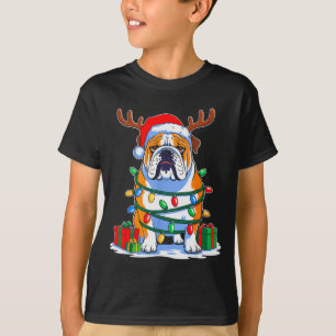 English Bulldog Dog Tree Christmas Lights Funny Xm T-Shirt