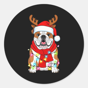 English Bulldog Dog Tree Christmas Lights Xmas Paj Classic Round Sticker