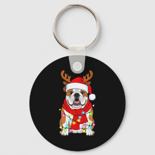 English Bulldog Dog Tree Christmas Lights Xmas Paj Keychain