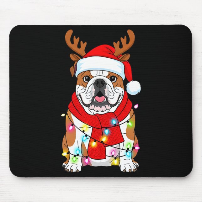 English Bulldog Dog Tree Christmas Lights Xmas Paj Mouse Pad (Front)
