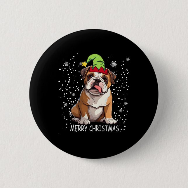 English Bulldog Dog Tree Christmas Sweater Xmas Do 2 Inch Round Button (Front)