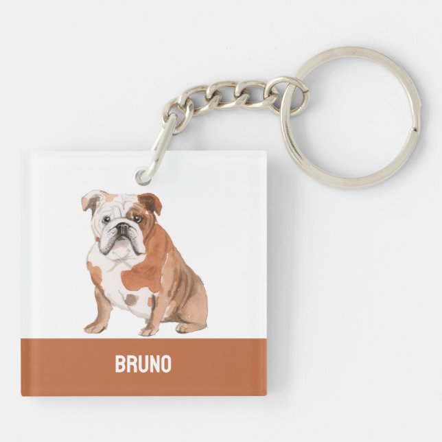 English Bulldog-dog watercolors illustration Keychain (Back)