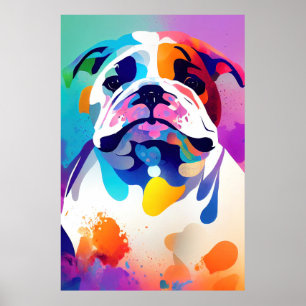 English Bulldog Dog Wild Nature Animal Painting Poster