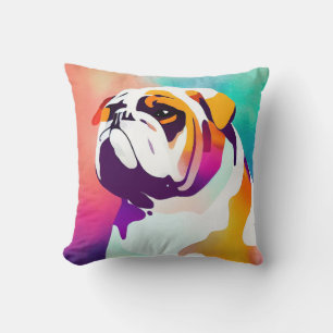 English Bulldog Dog Wild Nature Animal Painting Throw Pillow