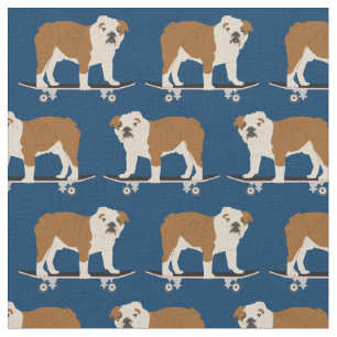 English Bulldog dogs skateboards Fabric