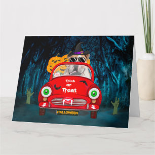English Bulldog Driving Car Scary Halloween Card