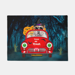 English Bulldog Driving Car Scary Halloween Doormat