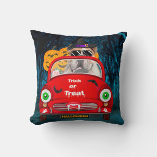 English Bulldog Driving Car Scary Halloween Throw Pillow