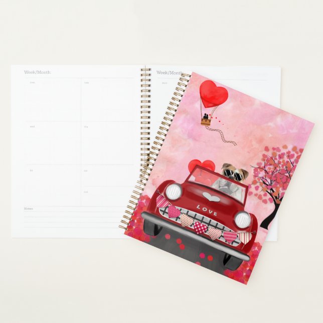 English Bulldog Driving Car with Hearts Valentine' Planner (Display)